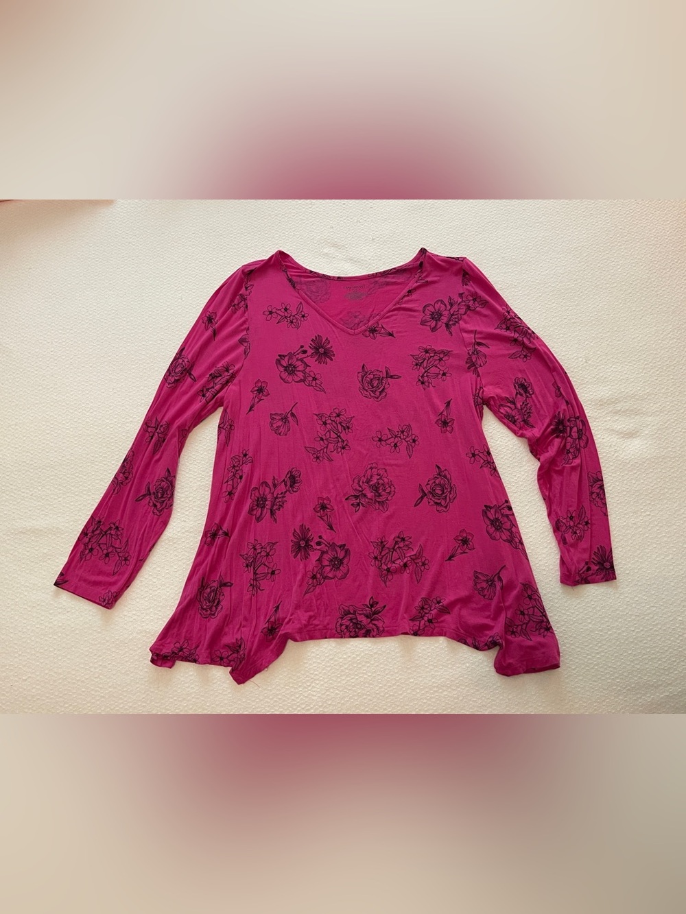 Lane Bryant Magenta Pink Floral V-Neck Long Sleeve Top Flowy